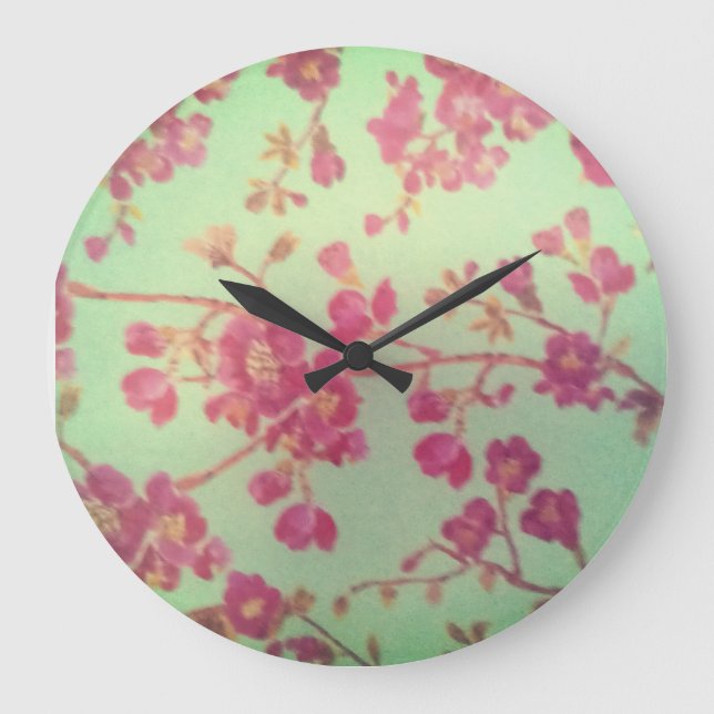Retro little pink flowers  large clock (Front)
