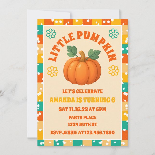 Retro Little Pumpkin Fall Birthday Party  Invitation (Front)