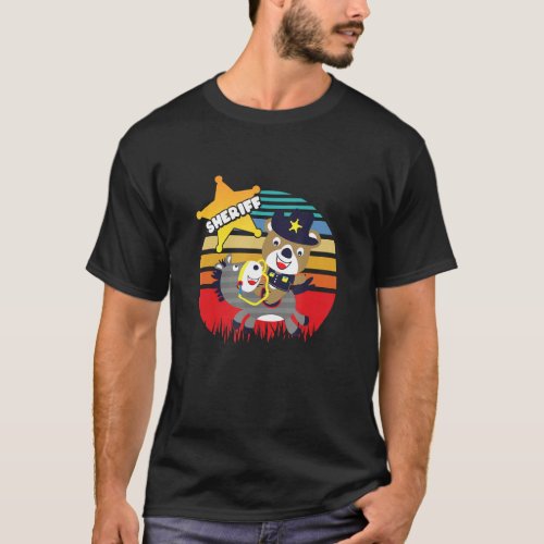 Retro Little Sheriff Bear Boy Child Police Officer T_Shirt