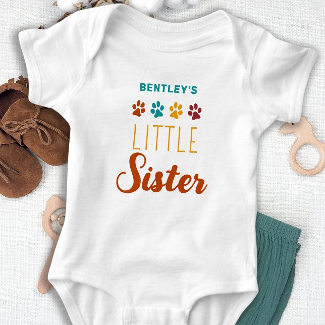 Retro Little Sister Personalized Pet Dog Lover  Baby Bodysuit (Creator Uploaded)