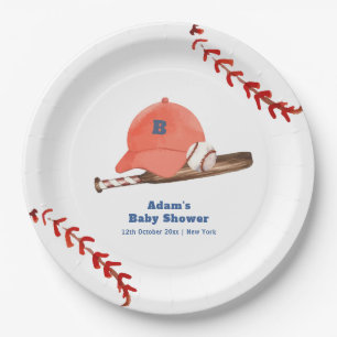 Retro LIttle Slugger Baseball Boy Baby Shower Paper Plates