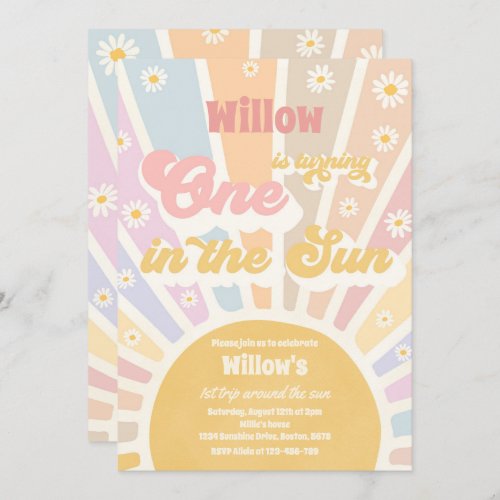 Retro Little Sunshine One In The Sun Birthday Invitation