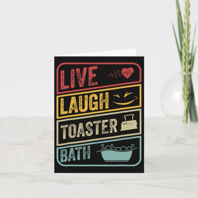 Retro Live Laugh Toaster Bath Skeleton Funny Hallo Card (Front)