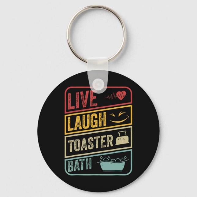 Retro Live Laugh Toaster Bath Skeleton Funny Hallo Keychain (Front)