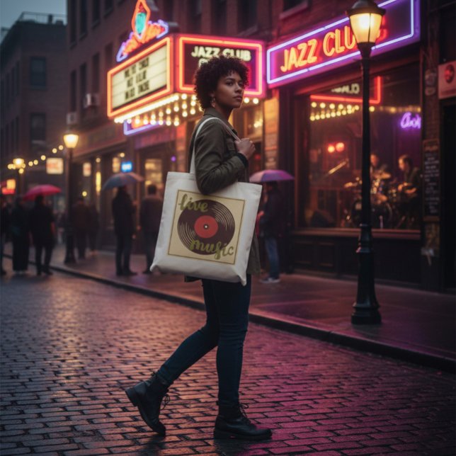 Retro Live Music Vinyl Record Tote Bag (Creator Uploaded)