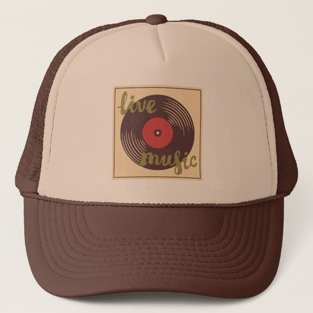 Retro Live Music Vinyl Record Trucker Hat (Front)