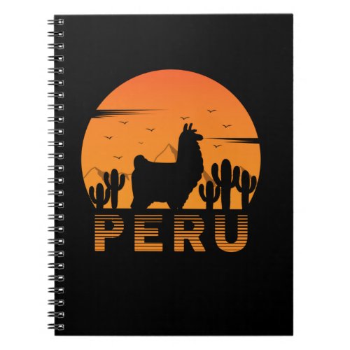 Retro Llama Peru Cactus Sunset Notebook