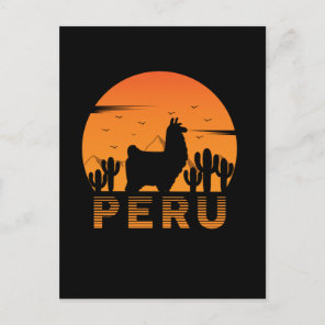Retro Llama Peru Cactus Sunset Postcard