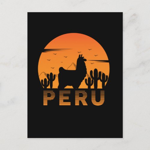 Retro Llama Peru Cactus Sunset Postcard