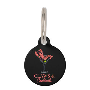 Retro Lobster Martini Claws and Cocktails Coastal Pet ID Tag
