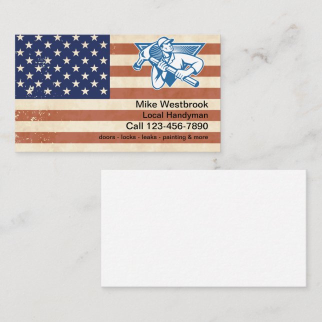 Retro Local Handyman Patriotic American Business Card (Front/Back)