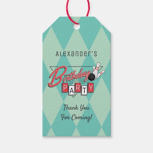 Retro Logo Bowling Birthday Party Gift Tags