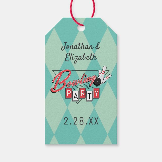 Retro Logo Bowling Party Gift Tags (Front)