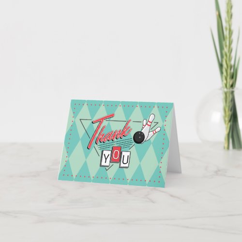 Retro Logo Bowling Thank You Card