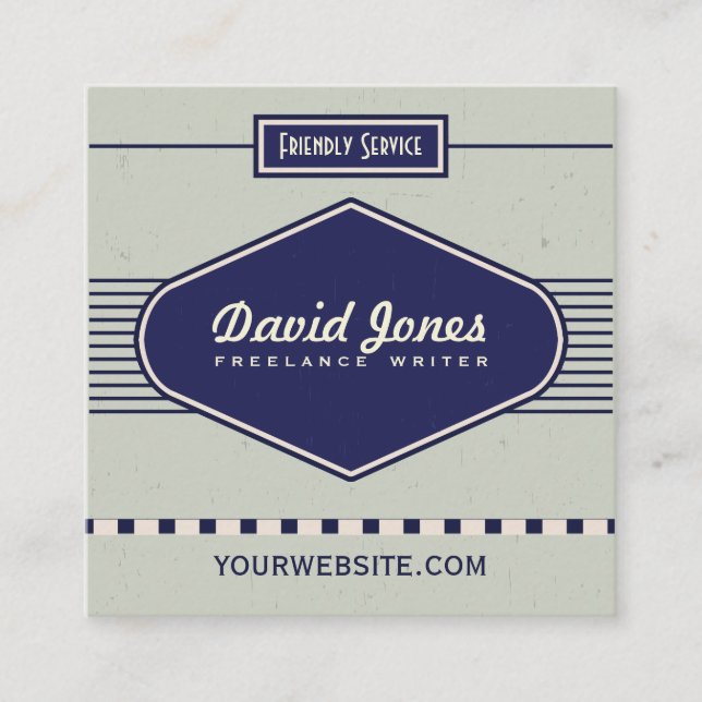 Retro Logo Style Square Shape Business Card Gray (Front)