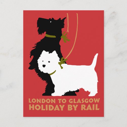 Retro London and Glasgow by train dogs terriers Postcard
