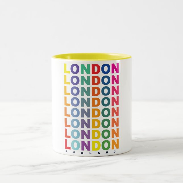 Retro London England poster Two-Tone Coffee Mug (Center)