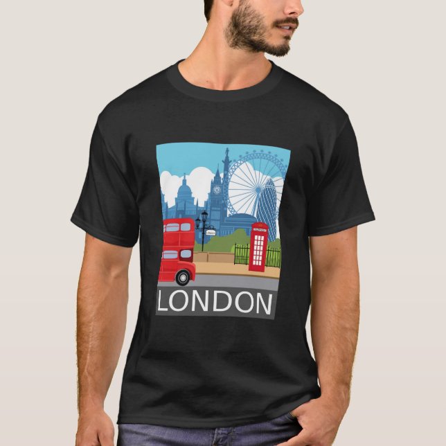 Retro London skyline Landmarks T-Shirt (Front)