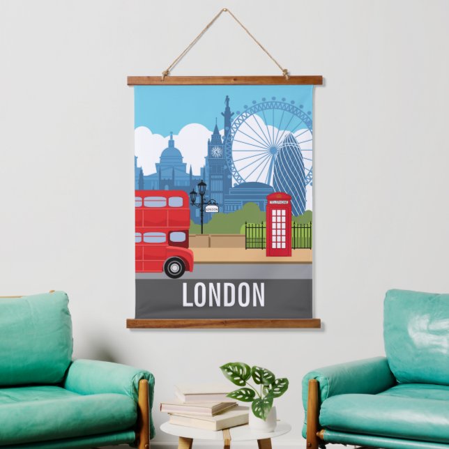 Retro London travel print – Iconic Landmarks Hanging Tapestry (Living Room)