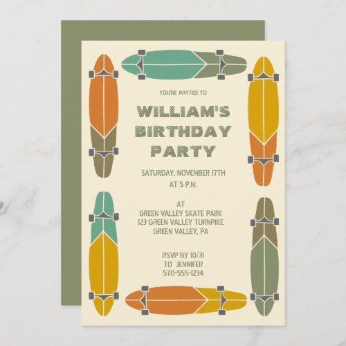 Retro Longboards Skateboard Skateboarding Birthday Invitation