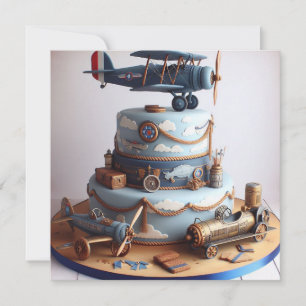 RETRO LOOK AIRPLANE THEMED BIRTHDAY CAKE INVITATION