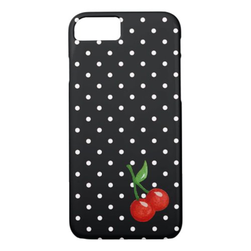 Retro Look Black and White Polka Dot with Cherries iPhone 87 Case