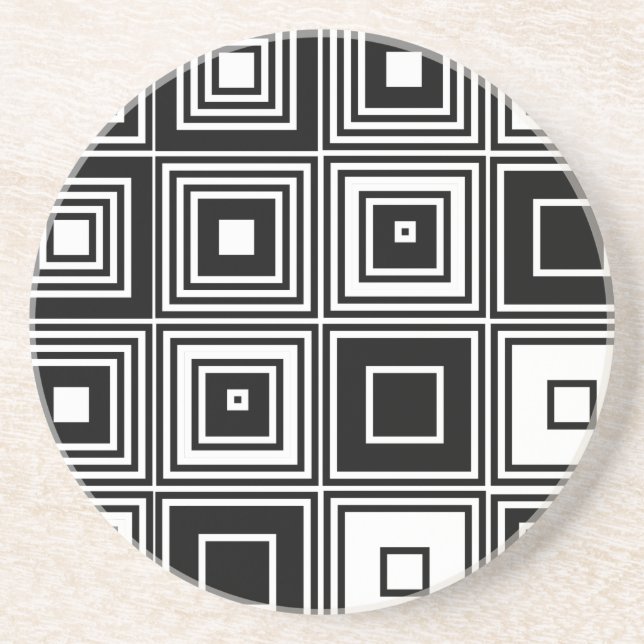 Retro look black white square pattern coaster (Front)