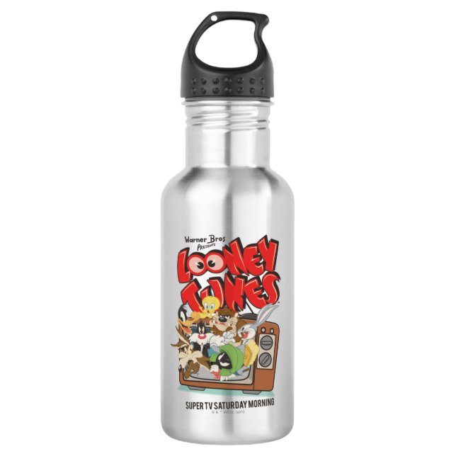 Retro LOONEY TUNES™ Bursting From TV Stainless Steel Water Bottle (Front)