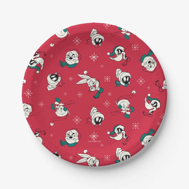 Retro LOONEY TUNES™ Winter Holiday Pattern Paper Plates (Front)