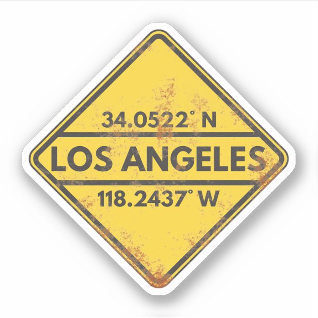 Retro Los Angeles Coordinates Rusty Metal Sign Sticker (Front)