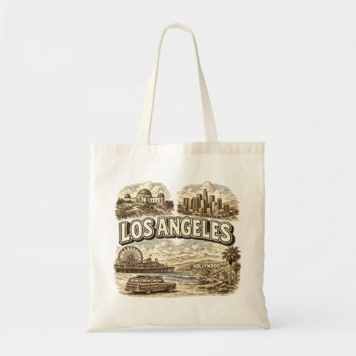 Retro Los Angeles Sketch Woodie Car Beach Tote Bag