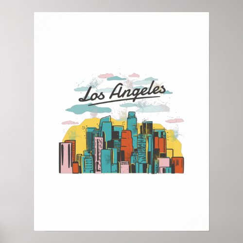 Retro Los Angeles skyline design Poster