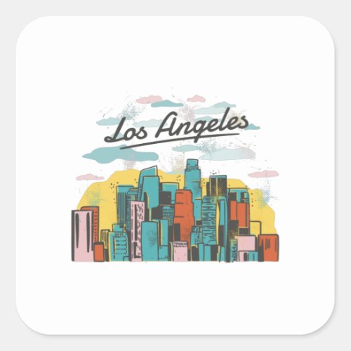 Retro Los Angeles skyline design Square Sticker