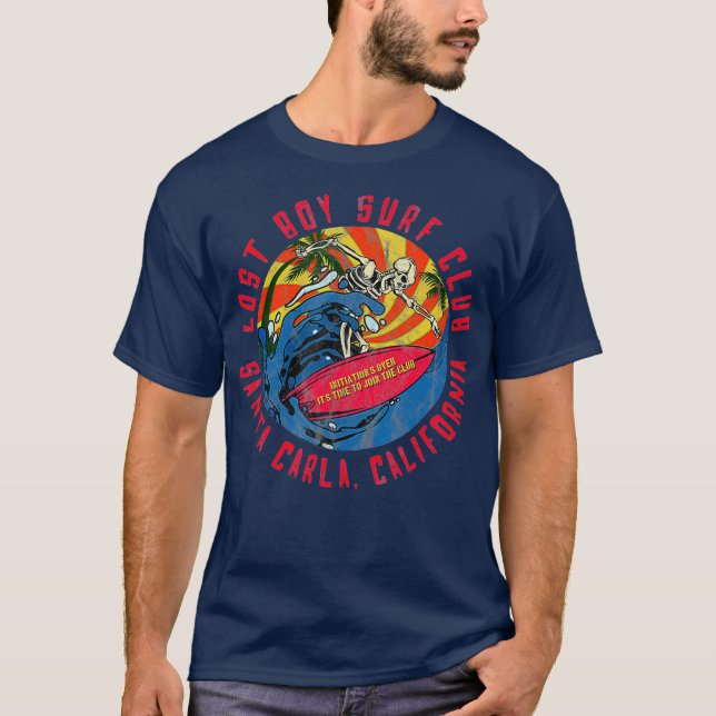 Retro Lost Boy Surf Club Skeleton Santa Carla CA T-Shirt (Front)