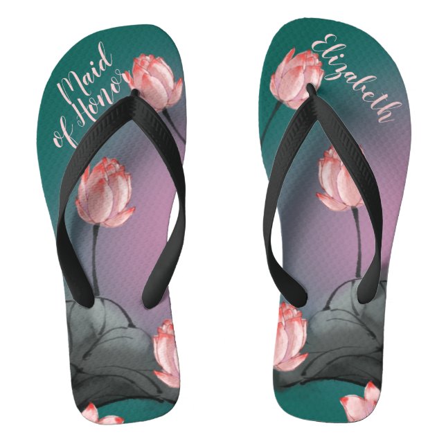 Retro Lotus Flowers Wedding Personalized Flip Flops (Footbed)