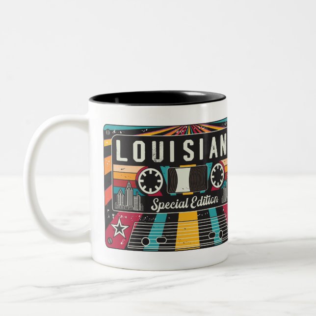 Retro Louisiana State. Two-Tone Coffee Mug (Left)