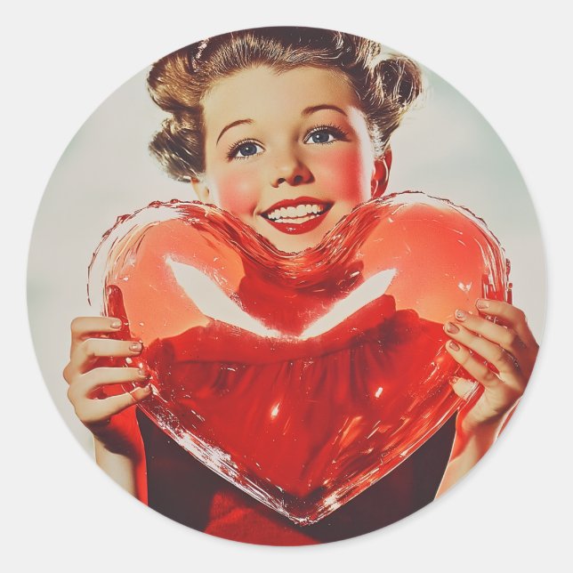 Retro Love: 1950s Heart Glow Classic Round Sticker (Front)