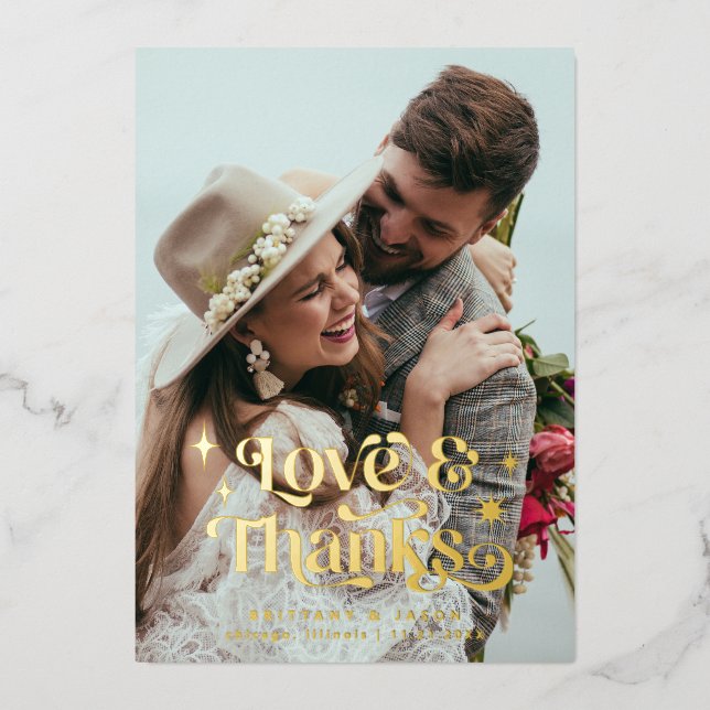Retro Love and Thanks Overlay Foil Invitation (Front)