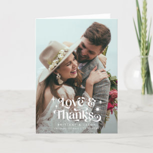 Retro Love and Thanks Overlay Text Wedding Letterpress Thank You Card