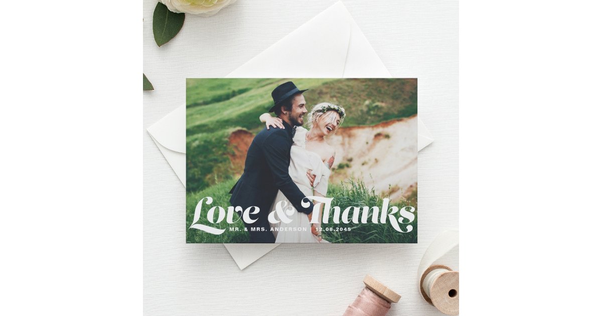 Retro Love and Thanks Photo Wedding Thank You Postcard | Zazzle