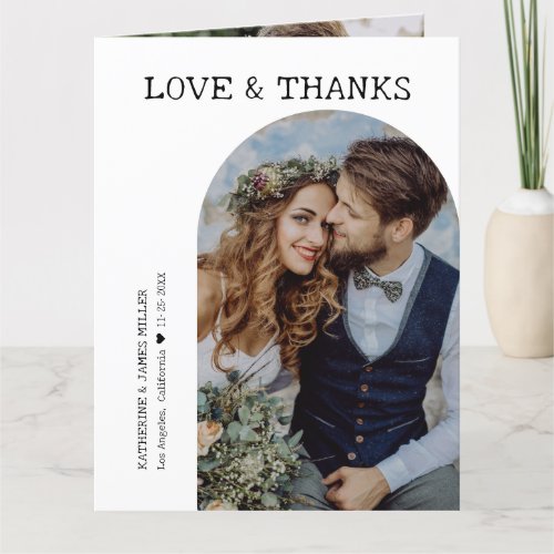 Retro Love and Thanks White Arch 2 Photo Wedding Thank You Card