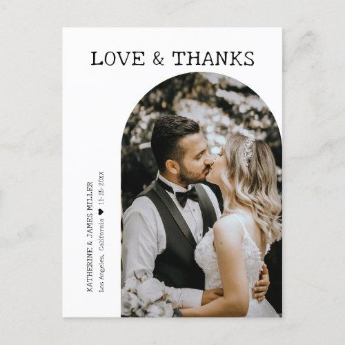Retro Love and Thanks White Arch Photo Wedding Postcard