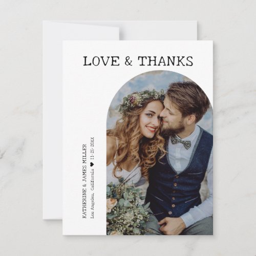 Retro Love and Thanks White Arch Two Photo Wedding Note Card