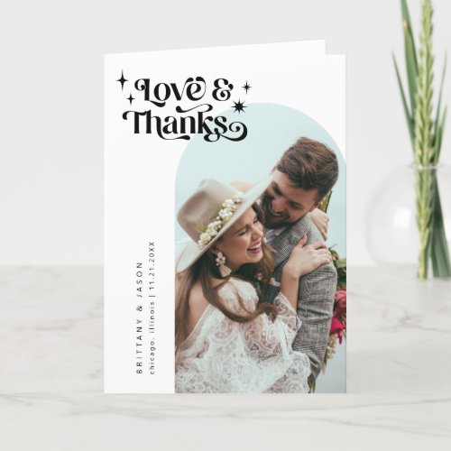 Retro Love and Thanks White Arch Wedding  Thank You Card
