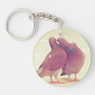 Retro Love Birds Kissing Pigeon Keychain