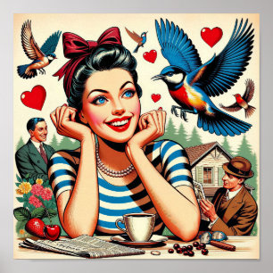 Retro Love Birds Poster