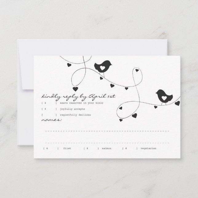 Retro Love Birds with Hearts Response Card (Front)