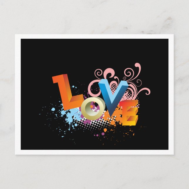 Retro Love Black Greeting Postcard (Front)