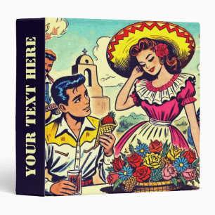 Retro Love Couple Comic 3 Ring Binder