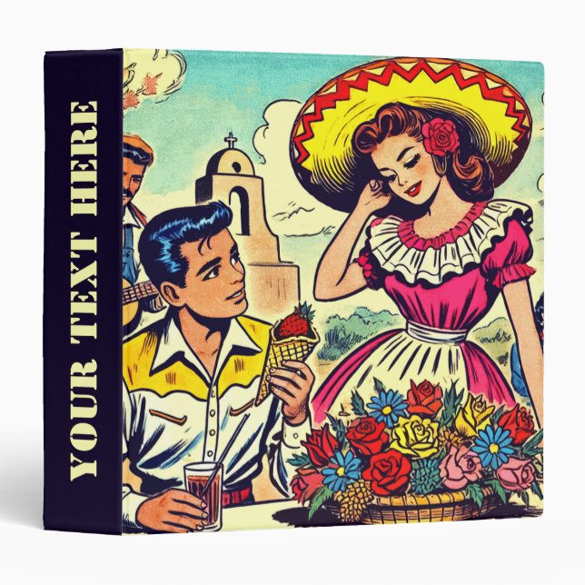 Retro Love Couple Comic 3 Ring Binder (Front/Spine)